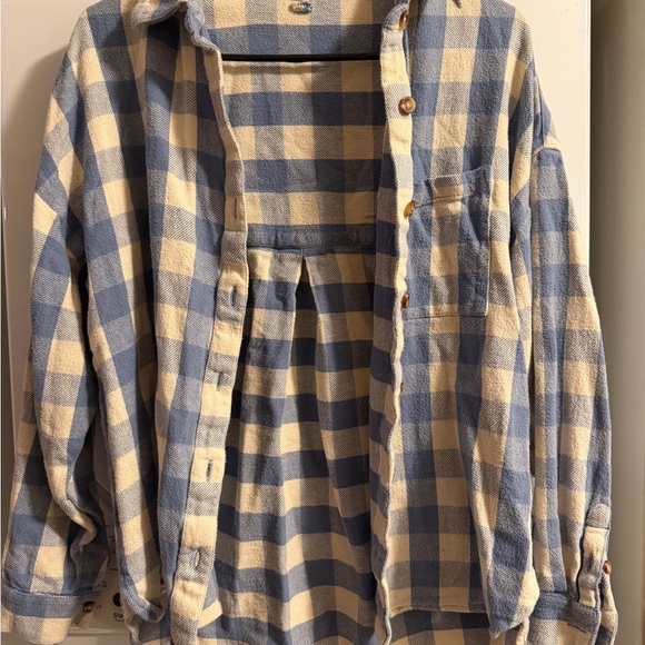 Roxy Blue and Cream Plaid Button-Up Shirt - Picture 3 of 4